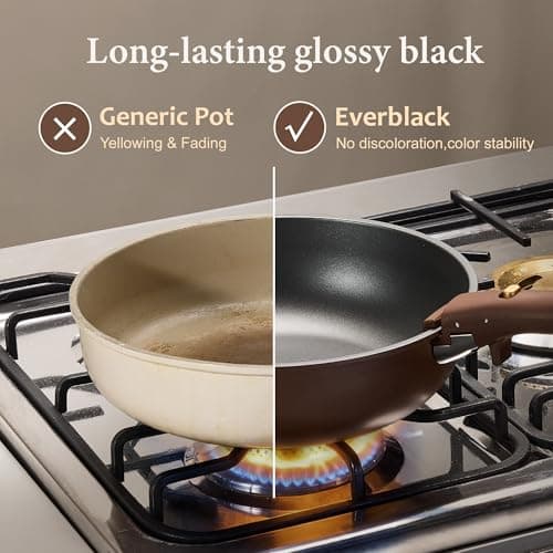 CAROTE 21pcs Pots and Pans Set, Nonstick Cookware Set Detachable Handle, Induction Kitchen Cookware Sets Non Stick with Removable Handle, RV Cookware Set, Oven Safe, Brown - Thumbnail 4