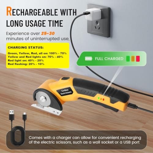 Electric Scissors, Cardboard Cutter, With LED Light, High-Efficiency Brushless Motor, 2000mAh Battery, Tungsten Steel Blade, Suitable for Cloth, Cardboard, Carpet Wire Rope Cutters Orange - Thumbnail 5