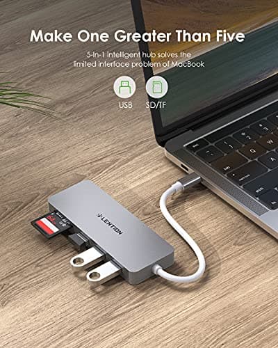 LENTION USB C Hub with 1ft Cable for Laptop Stand, 5-in-1 Multiport Adapter with 3 USB 3.0 5Gbps, TF/SD Card Reader for iPhone 17/16/15, Compatible with MacBook Neo Pro/Air, iPad, Surface, Space Gray - Thumbnail 3