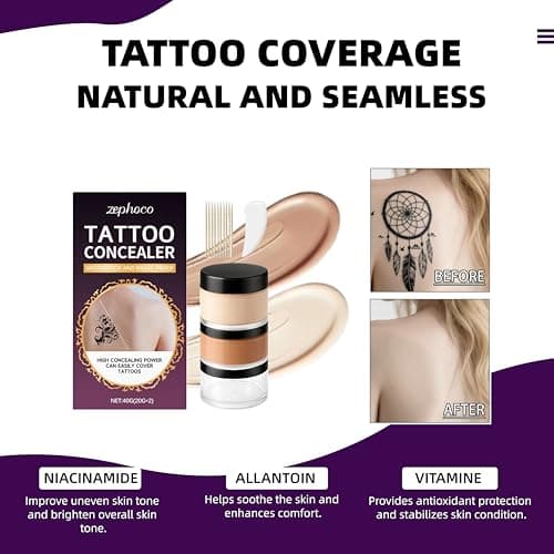 Full Coverage Tattoo Cover Up Cream – Waterproof, Sweatproof Body Concealer for Scars, Birthmarks and Dark Spots – Blendable Dual Shades (Ivory & Medium Deep) - Thumbnail 3