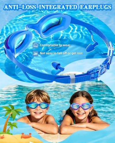 Aegend Kids Swim Goggles 2-Pack, Anti-Fog Waterproof Swimming Glasses UV Protection for Boys Girls Ages 3-15, with Earplugs and Quick Adjust, Nose Clip Included - Thumbnail 2