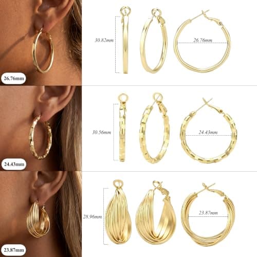 3 Pairs Huggie Hoop Earrings Set for Women, Hypoallergenic 14K Gold Plated Hoops Stacks for Multiple Piercings, Lightweight Cartilage Studs Trendy Jewelry Gift - Thumbnail 5