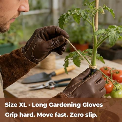 Aegend Gardening Gloves Men, Long Elbow Cuff with Adjustable Strap, Sun & Dirt Protection, Cowhide Leather, Breathable & Comfortable Yard Work, Fit Large Hands for Gardeners (Brown, XL) - Thumbnail 3