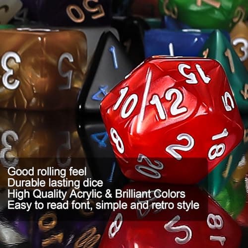 QMay DND Dice Set - 20x7 (140 Pieces) Polyhedral Dice, 20 Colors D&D Dice for Dungeons and Dragons Tabletop Role-Playing Games with 1 Drawstring Bag - Thumbnail 4