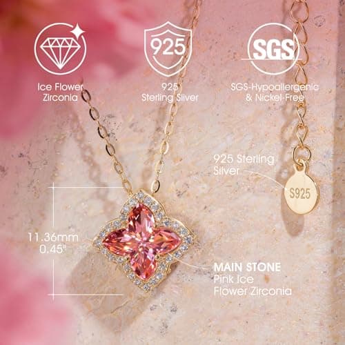 Moissa Four-Leaf Clover 925 Sterling Silver Gold Plated Necklaces for Women, Lab Zircon Pendant Necklace, Birthday Gifts for Women Valentines Day Anniversary Jewelry Gift for Wife Girlfriend Mothers Day Gifts for Mom - Thumbnail 4