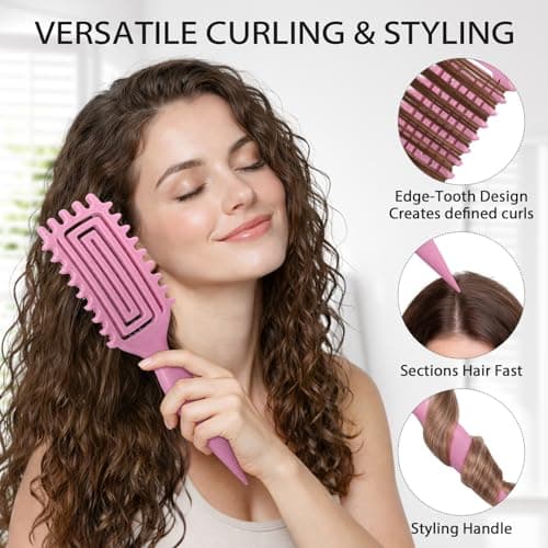 Quenxe Curl Defining Brush, Curly Hair Brush with Vented Design for Detangling and Shaping, Wet & Dry Use, Reduces Pulling for Women and Men (Pink) - Thumbnail 4