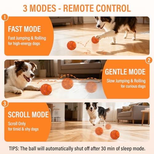 VOXGET Smart Interactive Dog Toy Ball, Automatic 3 Modes Moving Ball with Remote Control for Medium Large Dogs, Rechargeable Waterproof E-TPU Bounce & Rotate Dog Toy to Keep Busy (Bright Orange) - Thumbnail 5