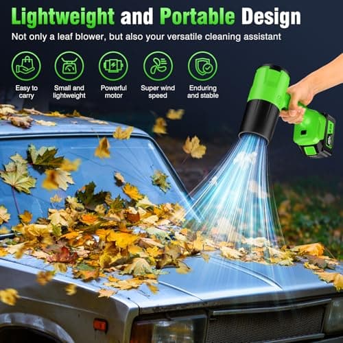 Leaf Blower Cordless, Handheld Leaf Blower with 2 X 4.0Ah Battery and Charger, 6 Speed Modes, Lightweight Blowers for Lawn Care, Patio, Yard, Dust,Blowing Leaves,Snow - Thumbnail 5