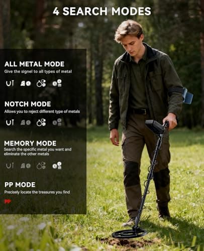 SUNPOW Rechargeable Metal Detector for Adults & Kids - Gold Finder with 1500mAh Lithium Battery, 20H Runtime, High Accuracy 8" Depth & 4 Modes for Beach & Shallow Water Treasure Hunting - Thumbnail 6
