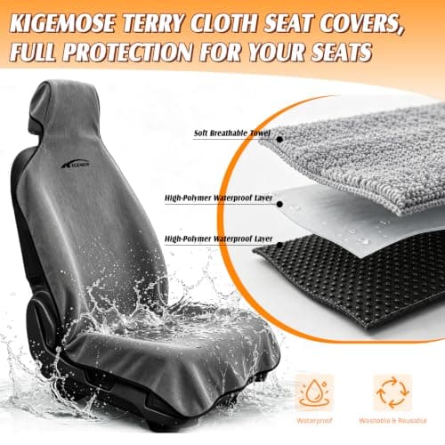 KIGEMOS Car Seat Cover Towel for Cars, SUVs, Vans and Trucks, 2 Pack, Gray - Thumbnail 4