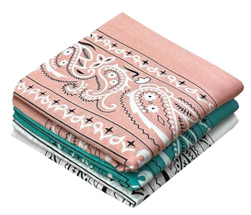 EVERY-VILLE Where EVERYone is Welcome Classic Colorful Bandana Handkerchiefs for Women- 3 Pack Gift Set, 100% Cotton, 22x22 Inches, White Light Pink Teal