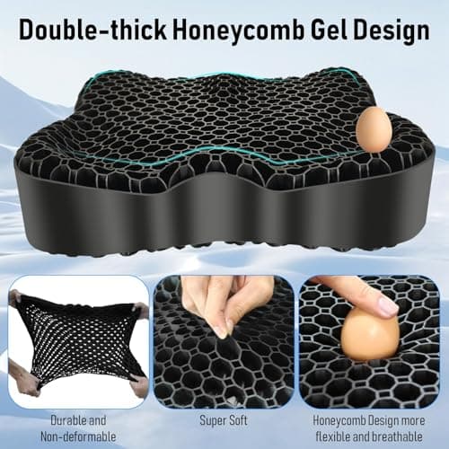 Cooling Gel Seat Cushion, Thickened Big Breathable Honeycomb Design Absorbs Pressure Points Gel Cushion with Anti-Slip Cover Cooling Seat Cushion for Office Chair Home Car Seat Cushion for Wheelchair - Thumbnail 3