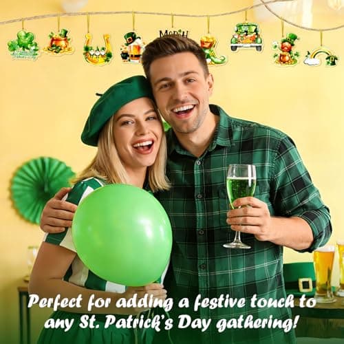 D4DREAM 30Pcs St Patricks Day Ornaments for Tree Decorations - 10 Styles Acrylic Saint Patricks Day Decor with Green Shamrock Gold Coins Horseshoe for Tree Home Spring Irish Day Party Supplies - Thumbnail 2