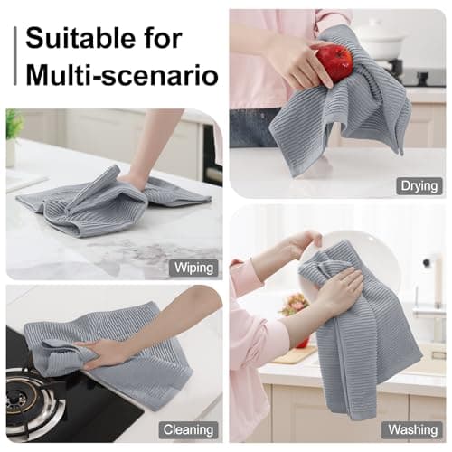 Homaxy Premium Kitchen Towels (18"x 28", 6 Pack), Large 100% Cotton Kitchen Hand Towels, Ultra Absorbent Ribbed Terry Tea Towels Set with Hanging Loop, Grey - Thumbnail 5