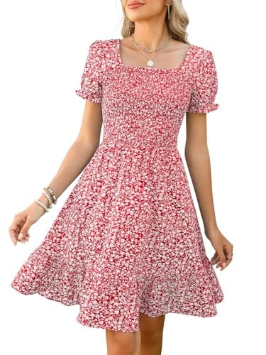 Lyrur Floral Dress forWomen 2026 Summer Vacation Dresses (M,7036 Red Floral) - Image 1