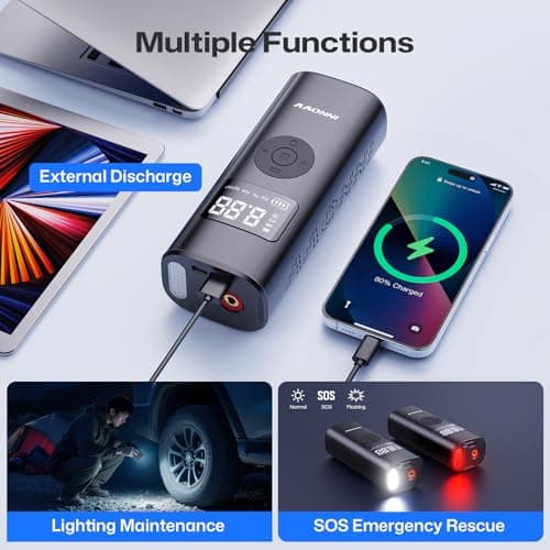 INNOVV P1 Portable Aluminum Tire Inflator 150PSI - 3X Faster Cordless Air Compressor with Auto-Shutoff, Electric Car Air Pump & Tire Pressure Gauge for Car, Motorcycle, Bike, Ball - Thumbnail 5