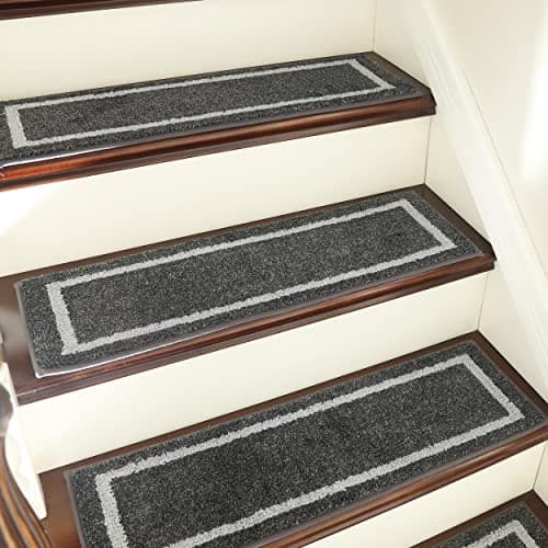 COSY HOMEER Soft Stair Treads Non-Slip Carpet Mat 28inX9in Indoor Stair Runners for Wooden Steps, Stair Rugs for Kids and Dogs, 100% Polyester TPE Backing 4pcs,Black - Image 1