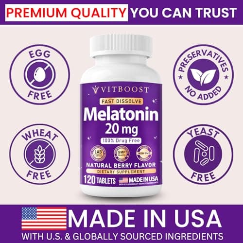 VITBOOST Melatonin 20 mg – 120 Fast Dissolve Tablets – Natural Berry Flavor – High Potency Sleep Aid – 100% Drug Free, Non-GMO, Made in USA - Thumbnail 3