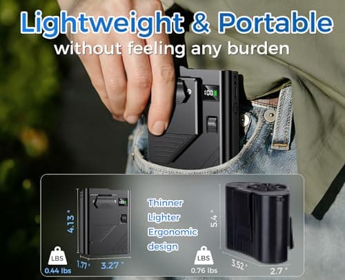 Eastfox 5 in 1 Portable Waist Fan 1-100 Speed Neck fan AI Rechargeable 16H Runtime Clip on Fan 13500RPM Wearable Fan Shirt fan with LED Display for Farm,Travel,Camping,Commute,Hiking,Office(Black) - Thumbnail 5