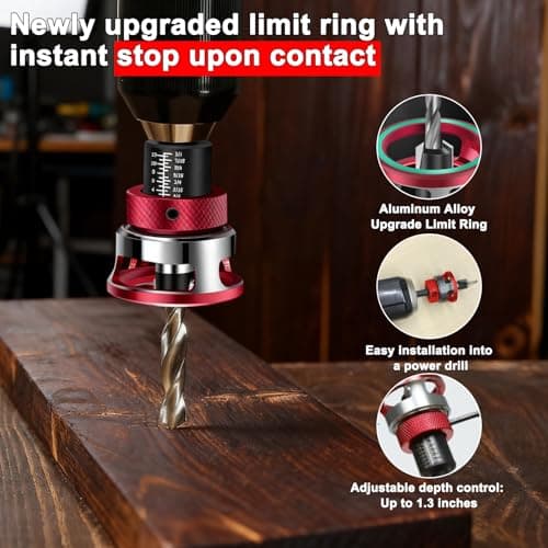 Naerza 7-Piece Countersink Drill Bit Set with Aluminum Alloy Stop Collar, Screwdriver Bit & HSS M2 Tapered Bits, 1/4" Hex Shank Drilling Kit for Woodworking - Thumbnail 5