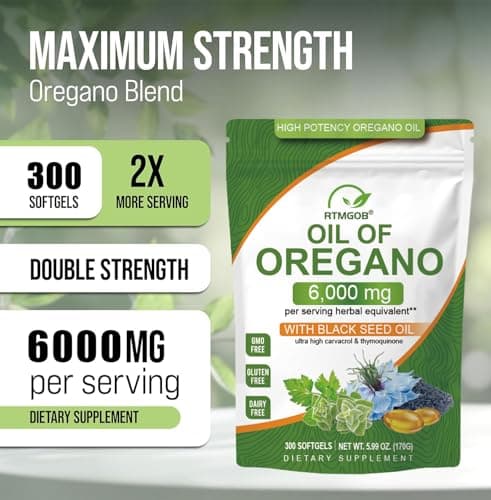 RTMGOB Oil of Oregano Softgels with Black Seed Oil Supplements,2 in 1 Oregano Supplement for Immune Health |Retains High Concentrated Carvacrol & Thymoquinone,Non-GMO-300 Softgels - Thumbnail 6