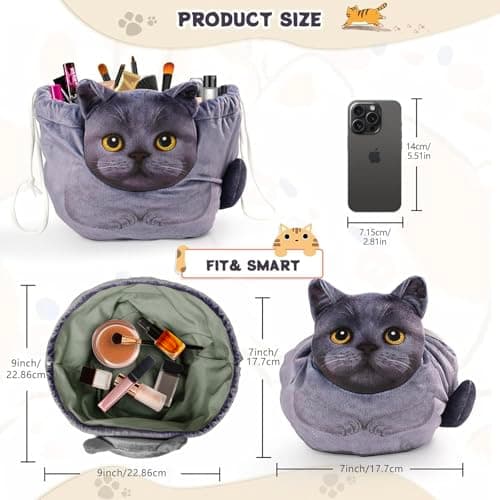 Openhaha Drawstring Makeup Organizer, Travel Cosmetic Pouch - Cat Gift for Women, Lay Flat Makeup Bag Gifts for Cat Lovers - Thumbnail 4
