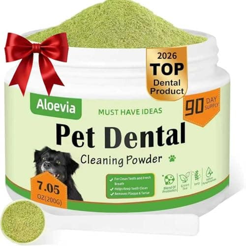 Aloevia Dog Dental Powder for Teeth 200g -Enzymatic Plaque & Tartar Remover, Teeth Cleaning Powder for Fresh Breath, 90 Day Supply for All Breeds - Image 1