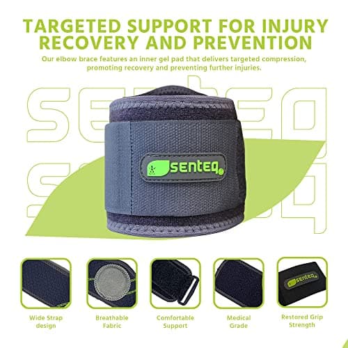 SENTEQ Elbow Brace Support Strap - Forearm Compression Sleeve, Tennis Elbow Brace for Men and Women, Fit Wrap Band for Weightlifting, Tennis, Golf Pressure Relief & Sports Injury Recovery, 2ct, 1-Pack - Thumbnail 3