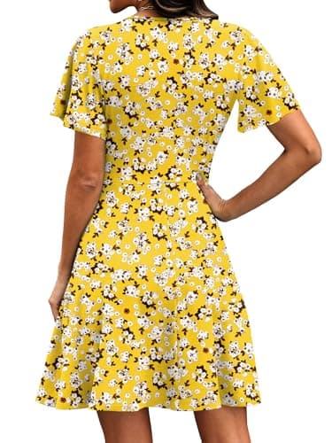 RUMIA Yellow Dress Women Wrap V Neck Formal Dresses for Wedding Guest Swing Graduation Dress Easter Sundresses XXL - Thumbnail 5