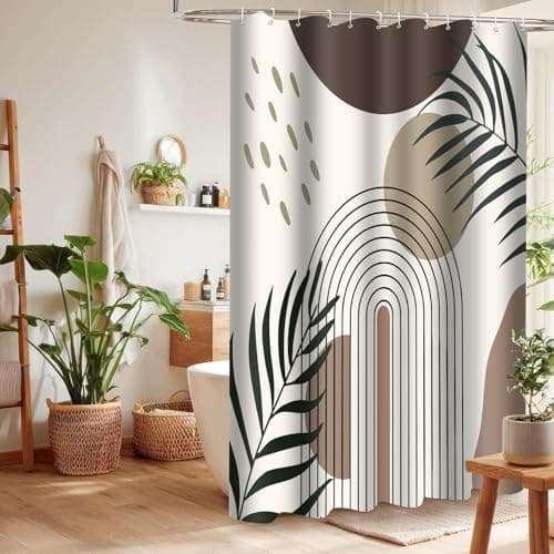 LYLYCTY Boho Shower Curtain Set, Chocolate Bohemian Mid Century Leaf Sun Modern Shower Curtains for Bathroom Decor Waterproof Fabric with 12 Hooks 72x72 Inches - Thumbnail 4