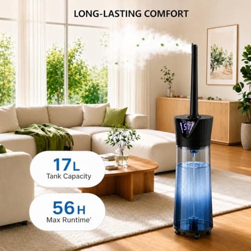 MONISEN 17L Humidifiers for Bedroom Large Room – Ultra Quiet (35dB), 56H Runtime, Smart App&Remote, Auto Humidistat, Top Fill Cool Mist Humidifier, Aroma Diffuser, Auto Shut-Of – Whole House, Black - Thumbnail 2