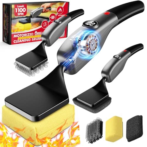 Reciprocating Electric Grill Brush, Fire-Resistant BBQ Grill Brush, Bristle-Free Grill Brush for Outdoor Grill, Grill Cleaner with 3 Heads, Cordless Grill Cleaning Brush with 3600 mAn, Silver - Image 1