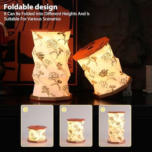 ZBOLE Birthday Flower Folding Rotating Lamp - January Carnation, Rechargeable Folding Paper Light, Elegant Gift Box – Ideal Anniversary, Birthday Gift for Women, Mom, Sister, Grandma-Orange - Thumbnail 4