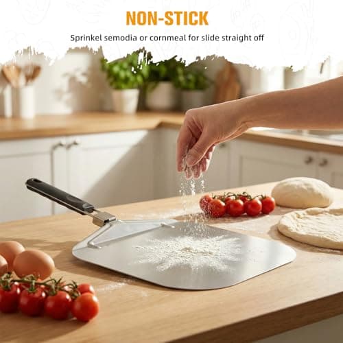 Aluminum Pizza Peel,12.6 Inch Metal Pizza Turning Peel,Pizza Paddle with Foldable Rubber Handle for Effortless Pizza Transfer & Easy Storage,Pizza Oven Accessories Tools for Indoor & Outdoor Grill - Thumbnail 5