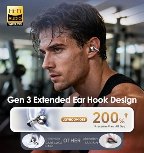King Lucky Clip-On Earbuds Gen 3, Open-Ear Wireless Bluetooth 6.0 Headphones with Mic, Secure Fit for Small Ears & Glasses Wearers, 50H Playtime, ENC, IPX5 Waterproof Sport Ear Buds (Black) - Thumbnail 3