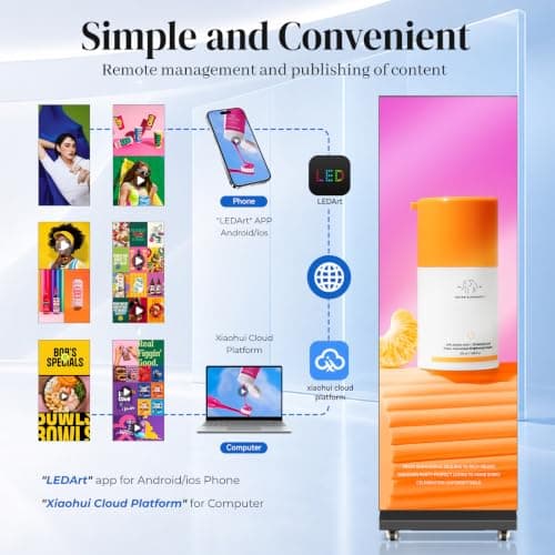80″ P1.86 LED Digital Signage Flexible Spliceable Screen, Mobile Phone&Computer Software Remote Releasewith WiFi HDMI/USB Input Auto Media Player LED Full Poster Screen Black 1-Pack - Thumbnail 4