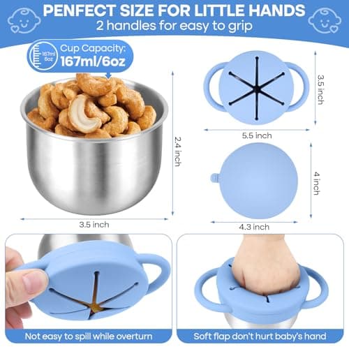 KLCKH 2-Pack Stainless Steel Snack Cup for Toddlers Spill-Proof, Baby Food Containers with Removable Silicone Lids & Handles | Dishwasher Safe, BPA-Free On-the-Go Kids Snack Containers Box - Thumbnail 2