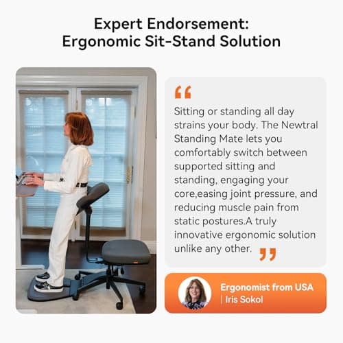 Newtral Standing Desk Chair, Standing Mate Chair for Sit-Stand, Ergonomic Leaning Perch Chair with Anti-Fatigue Mat, Standing Stool, Saddle Chair, Height Adjustable Home Office Posture Seat-MT-L-DG - Thumbnail 4