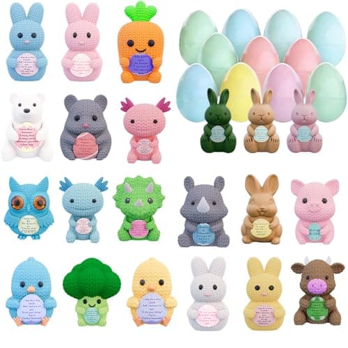 24 Pack Prefilled Easter Eggs with 3D Printed Knitted Animals – Amigurumi Style Figurines Positive Cardfor Egg Hunt Easter Party Favors for Kids Boys Girls Easter Basket Stuffers Party Favors