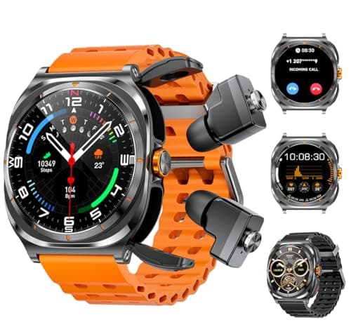 FANCHENGZI Smartwatch with Earbuds(Answer&Make Calls) IP67 Water Resistant Watch(2 Straps), Sports Watches 100+ Sports Modes (Cycling/Fitness/Hiking), DIY Watch Faces for Men Dad Husband