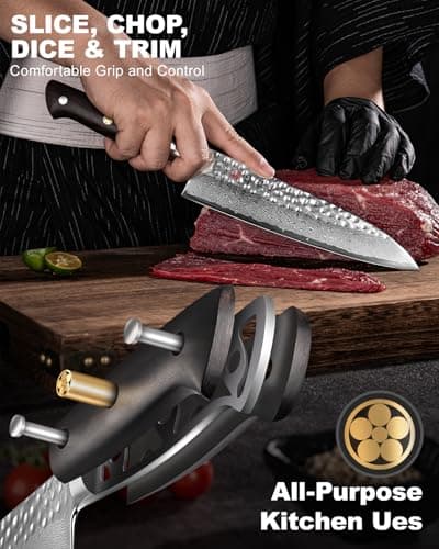 kanngou Japanese Chef Knife Kitchen Knife with 67 Layers Damascus Steel AUS-10 Core, Professional Damascus Knife with Full-Tang Ebony Wood Handle and Premium Gift Box (8.27 Inch Gyuto Chef Knife) - Thumbnail 5