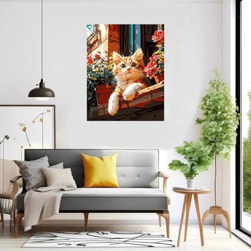 igoodom Cat Paint by Numbers Kit for Adults – Cat Adult Paint-by-Number on Canvas, DIY Acrylic Painting Set for Home Decor, 16x20in - Thumbnail 5