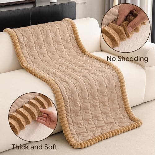 FUANGUI Couch Covers for Dogs Washable, Sofa Cover with Adjustable Straps for 2-3 Cushion Couch,Non-Slip Pet Couch Protector for Sectional & Leather Sofa, 1PC(Khaki, 27.6" x 59") - Thumbnail 5