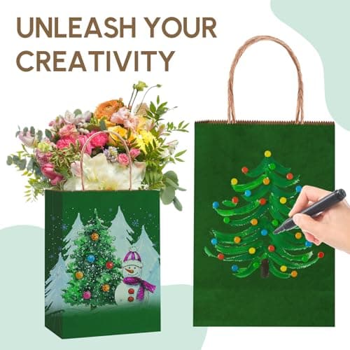 Qioxiou 60Pcs Forest Green Gift Bags with Handles 5.91x3.15x8.27 Small Size Bulk Kraft Paper Party Favor Bags for Christmas, Wedding, Birthday, Craft, Shopping, Retail, Grocery, Recyclable Paper Sacks - Thumbnail 5
