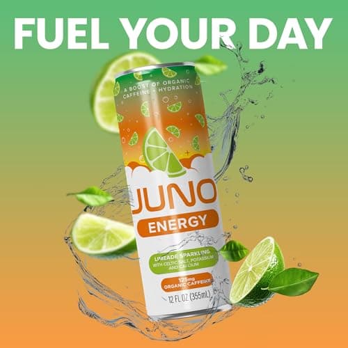 JUNO ENERGY Limeade Sparkling Energy Drink - Sugar Free Electrolytes, Energizing and Hydrating with 125mg Organic Caffeine from Green Coffee Beans, Stevia, Lime Juice & Electrolytes - Vegan, Gluten Free, 12 Pack - Thumbnail 6