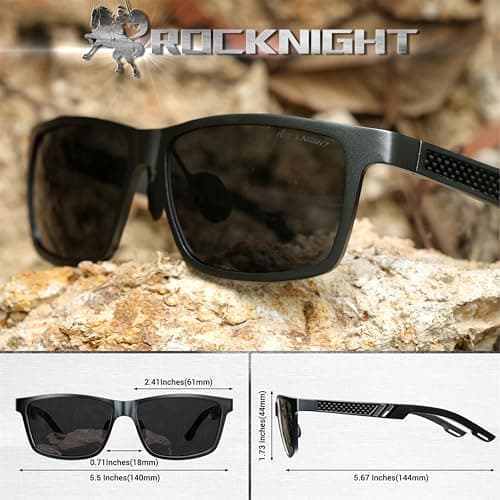 ROCKNIGHT HD Sunglasses for Men Golf UV Sunglasses Polarized Fishing Gun Grey Sunglasses Hiking Trekking Travel Metal Frame Sunglasses - Thumbnail 4