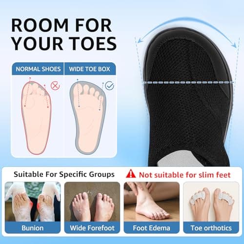 STQ Wide Toe Box Shoes Women Walking Shoe, Hook and Loops Orthopedic Shoes with Arch Support for Seniors, Bunions, Plantar Fasciitis, Hammertoes, Swollen Feet, All Black Size 9 - Thumbnail 4
