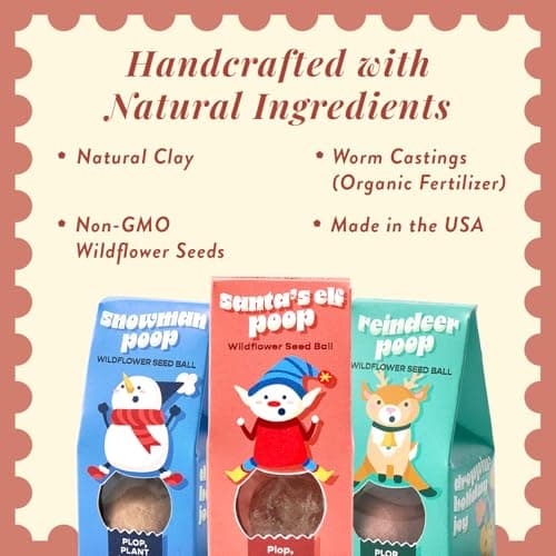 Modern Sprout Wildflower Seed Ball Poop - Eco-Friendly Gift - Non-GMO Hand-Rolled Clay Seed Bombs with Wildflower Seeds - Plop Plant & Grow Gardening Gift Set for All Occasions (Jingle Plop-Pack of 3) - Thumbnail 4