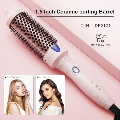 K&K Thermal Brush Curling Iron 1.77 Inch Ceramic Tourmaline Ionic Hair Styler for Loose & Voluminous Curls, Dual Voltage for Long Hair - Thumbnail 4