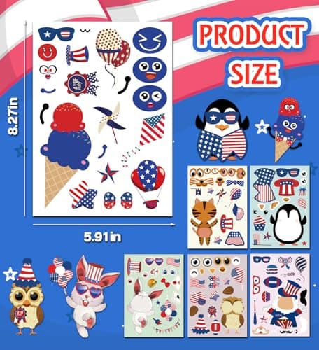4th of July Stickers – 24 Sheets Patriotic USA Flag & Fireworks Decorative Stickers for Independence Day Party Decorations, DIY Crafts, Gift Wrapping & Scrapbooking - Thumbnail 2
